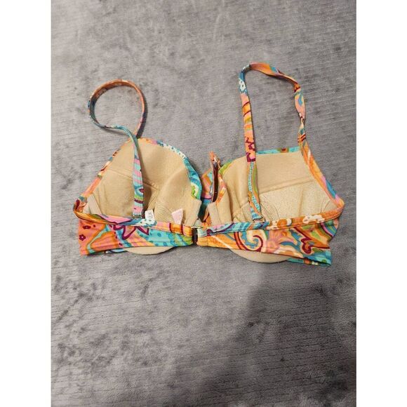 Victoria's Secret Swim 34C Paisley Bikini Top Blue Orange Floral - Picture 2 of 3